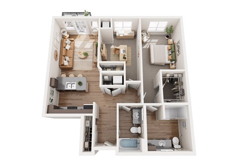 Floor plan for 2 beds, 2 baths, 1007 sqft
